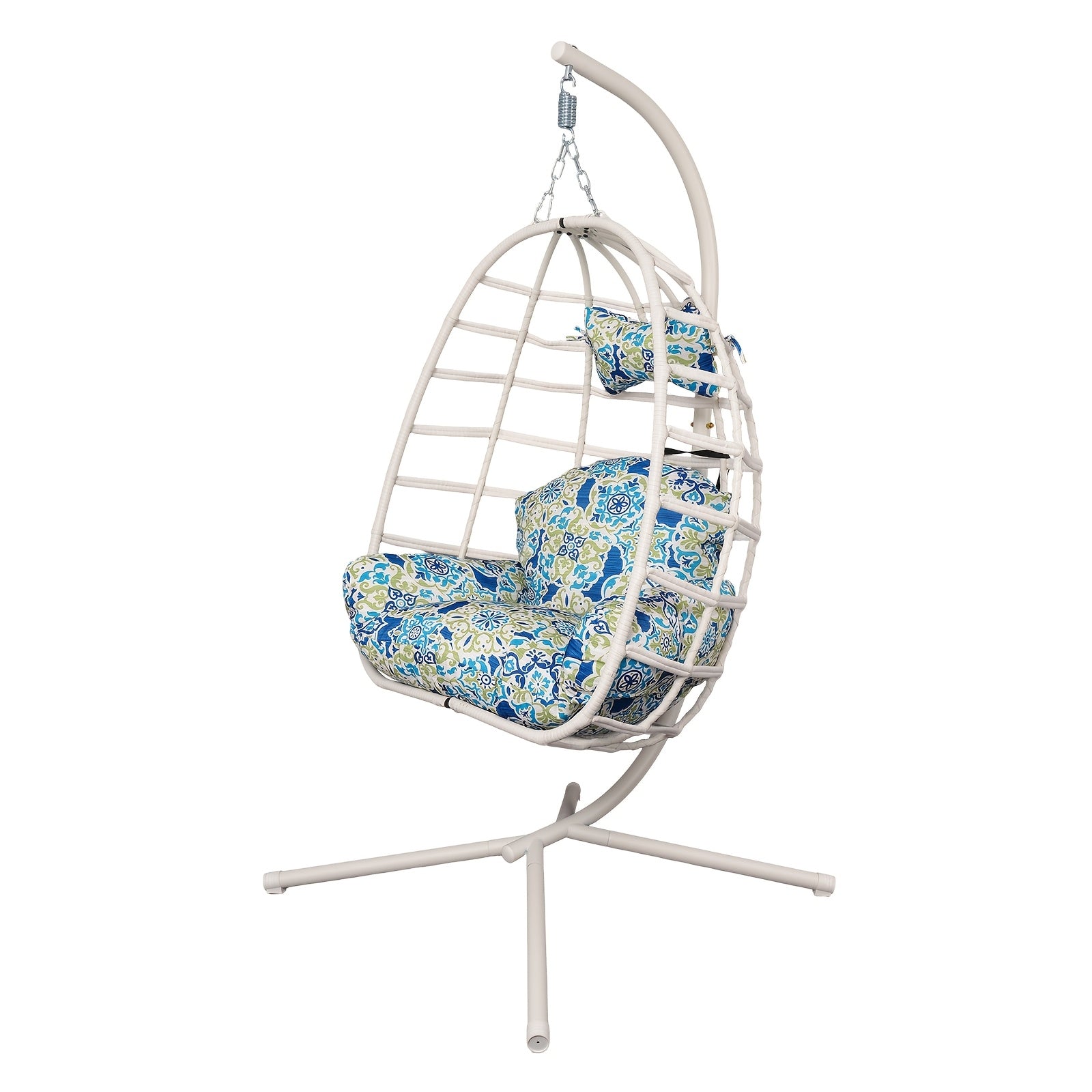 Hanging Egg Chair with Stand Outdoor, Rattan Wicker Swing Hammock Chairs, Comfortable Outdoor Swing Chair, Durable Egg Swing Chair, Equipped with Cushions & Headrest, 350 Lbs Capacity, Suitable for Patio Garden, Birthday Gift or Valentine's Day