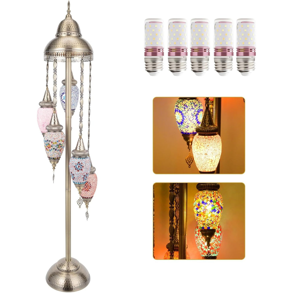 Turkish Handmade Mosaic Floor Lamp Moroccan Bohemian Style 5 Olive Shade Metal Base Living Room Decor Light