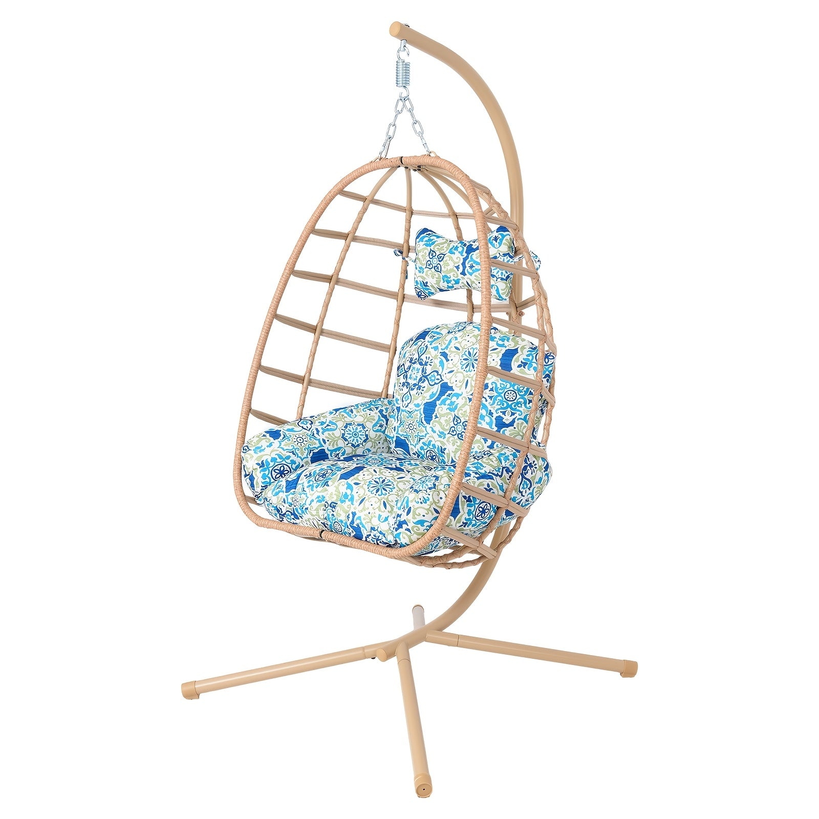 Hanging Egg Chair with Stand Outdoor, Rattan Wicker Swing Hammock Chairs, Comfortable Outdoor Swing Chair, Durable Egg Swing Chair, Equipped with Cushions & Headrest, 350 Lbs Capacity, Suitable for Patio Garden, Birthday Gift or Valentine's Day