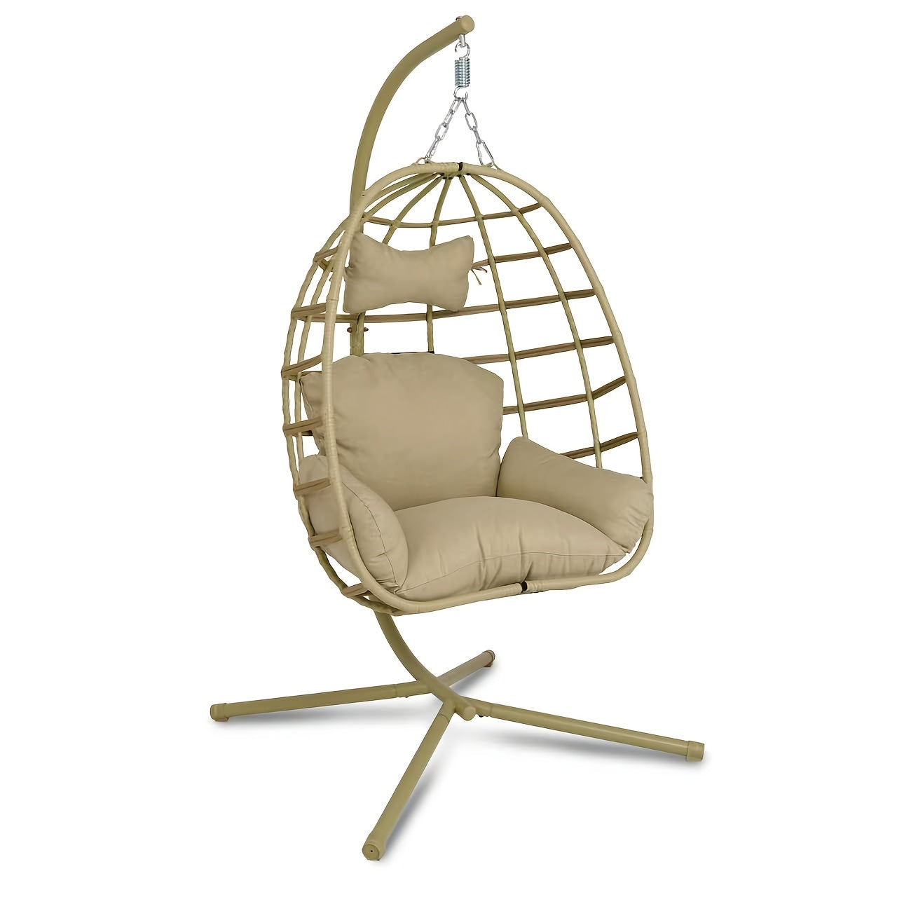Egg-shaped Hanging Chair with Headrest and Frame, Courtyard Hanging Chair, Suitable for Outdoor Camping, Balcony, and Garden Use, Enhanced X-shaped Frame, UV-resistant Cushions, Soft, Breathable, and Skin-friendly