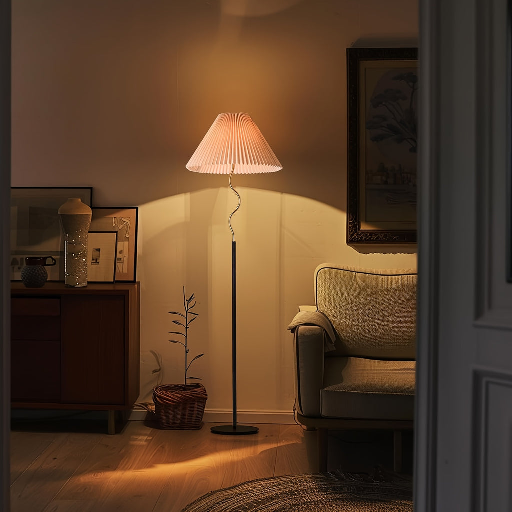 KUNJOULAM Modern Pleated Floor Lamp, Black Pole Floor Lamps, Simple Design Tall Lamp With Adjustable Beige Lampshade, Standing Lamp For Living Room, Bedroom, Office, Home