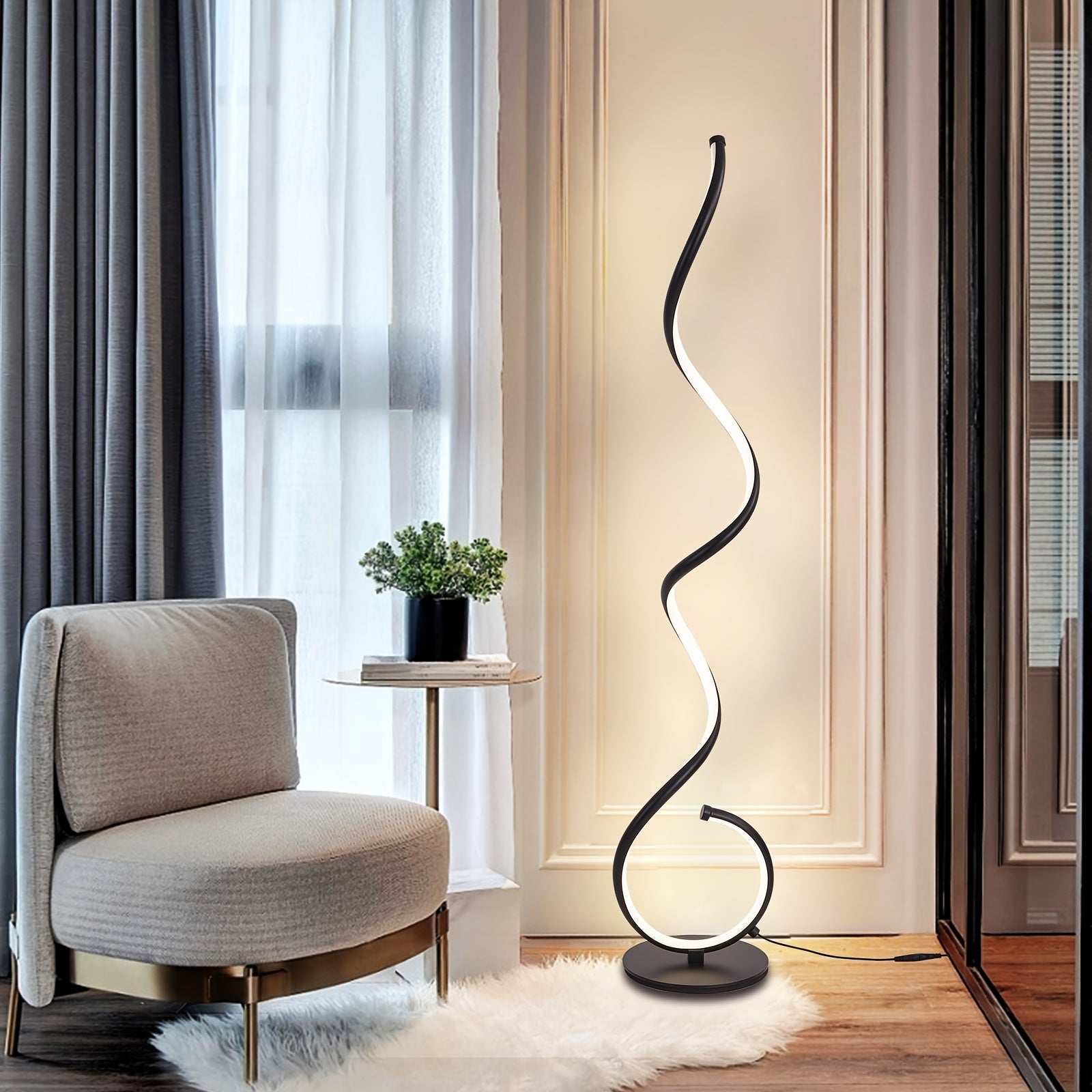 Modern Floor Lamp For Bedroom LED Floor Lamp With Remote 53 In Tall Standing Lamp Dimmable Corner Lamp 3 Color Spiral Floor Lamps For Living Room 1\u002F2H Timer