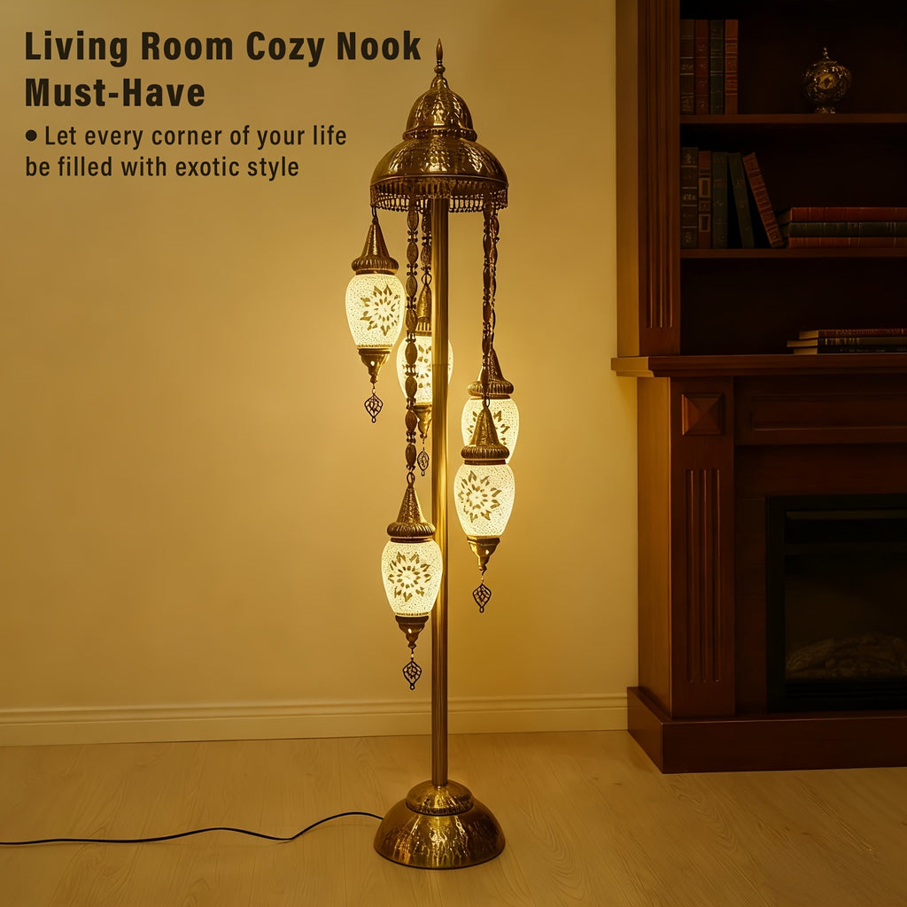 Turkish Handmade Mosaic Floor Lamp Moroccan Bohemian Style 5 Olive Shade Metal Base Living Room Decor Light