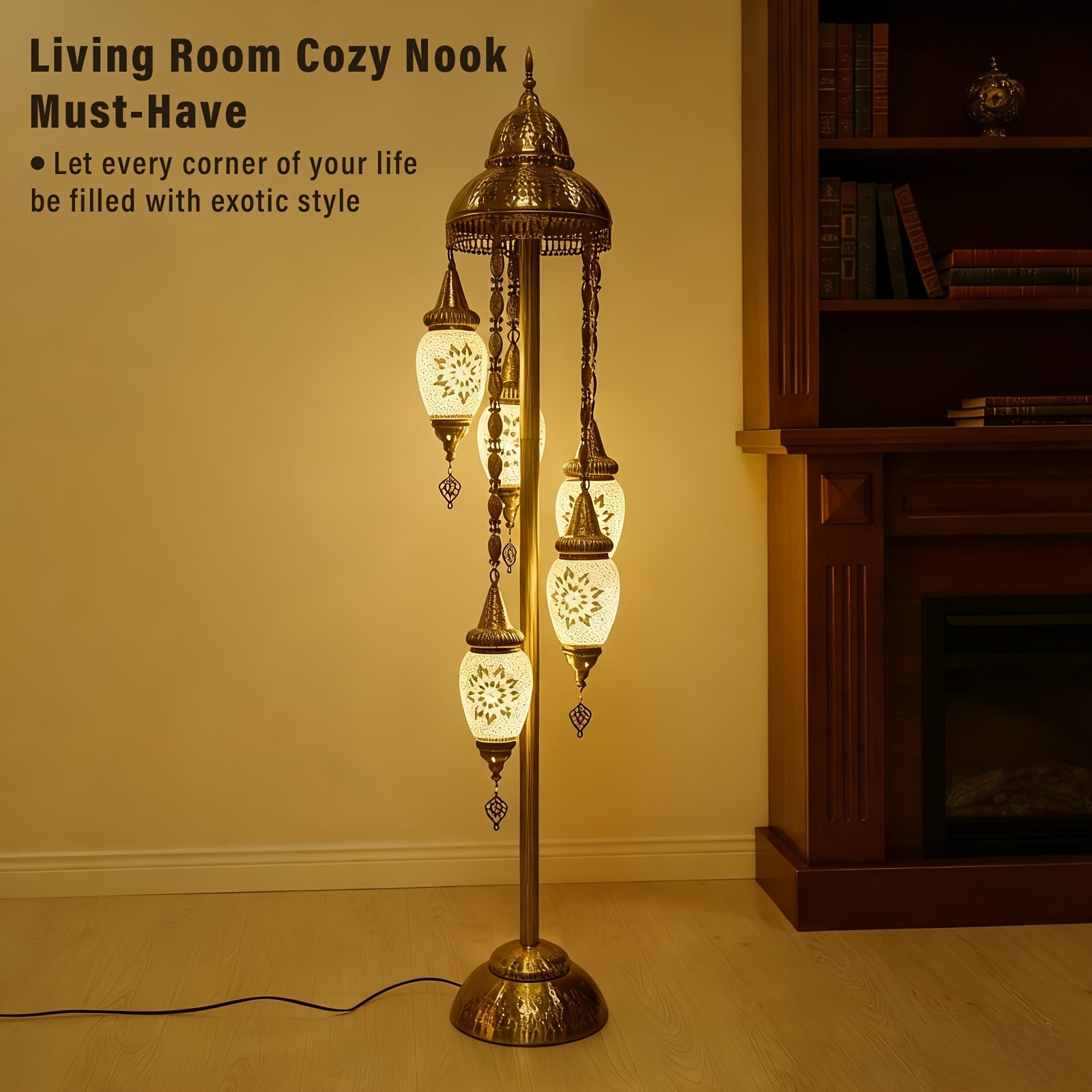 Turkish Handmade Mosaic Floor Lamp Moroccan Bohemian Style 5 Olive Shade Metal Base Living Room Decor Light