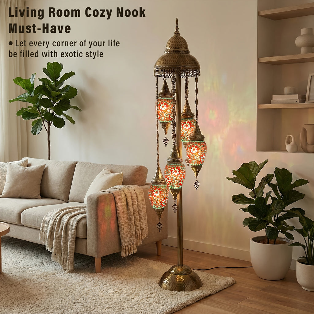 Turkish Handmade Mosaic Floor Lamp Moroccan Bohemian Style 5 Olive Shade Metal Base Living Room Decor Light