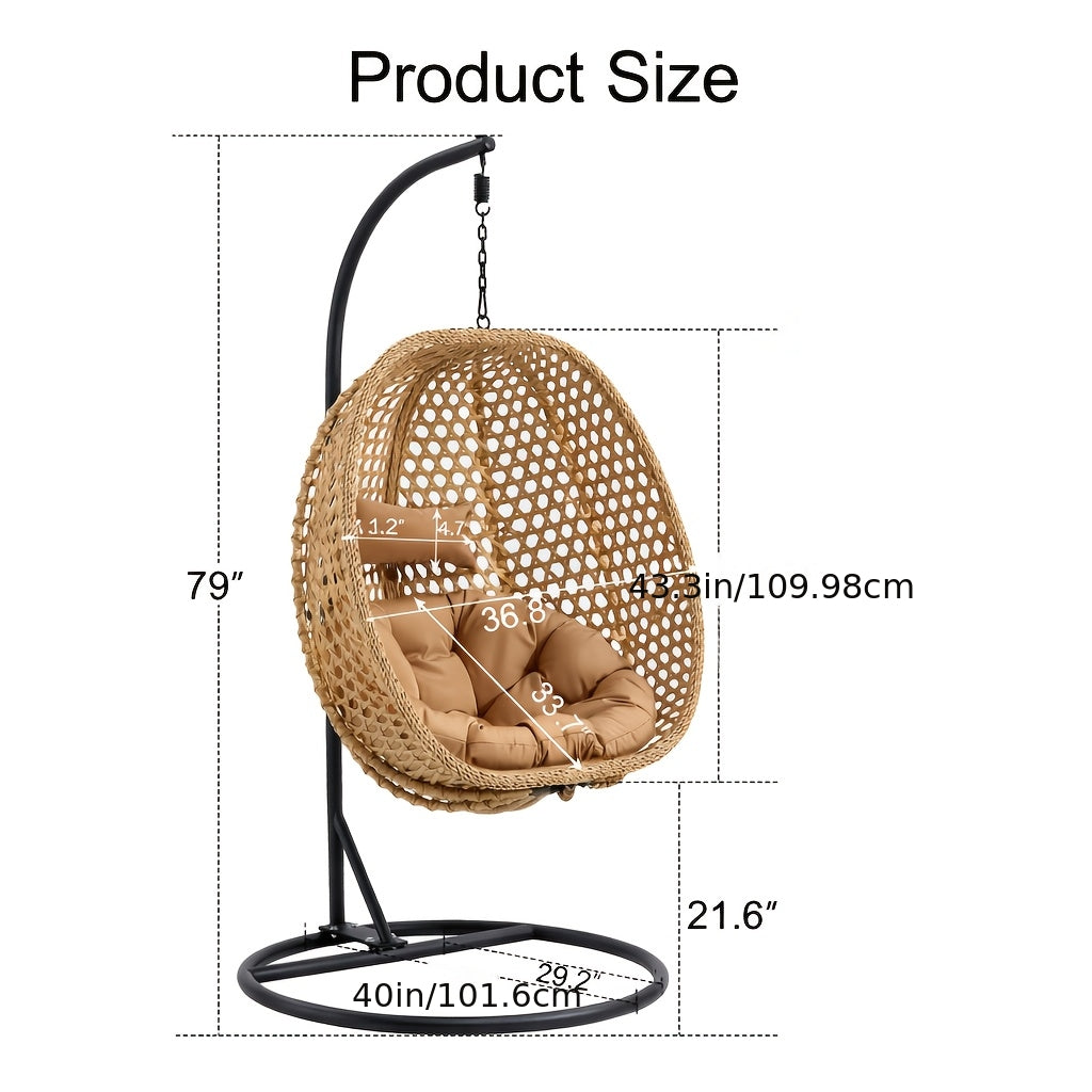 Hanging Egg Chair with Stand for Indoor And Outdoor Use, Wicker Design, Comfortable Hammock Chair with Plush Cushion, Sturdy Round Metal Base Ideal for Relaxing on The Patio, Balcony, Bedroom, Or Garden