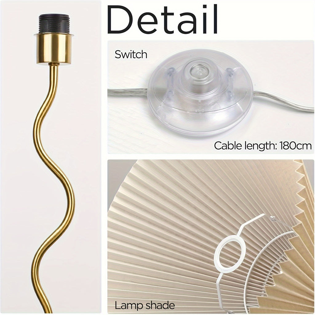 KUNJOULAM Modern Pleated Floor Lamp, Black Pole Floor Lamps, Simple Design Tall Lamp With Adjustable Beige Lampshade, Standing Lamp For Living Room, Bedroom, Office, Home