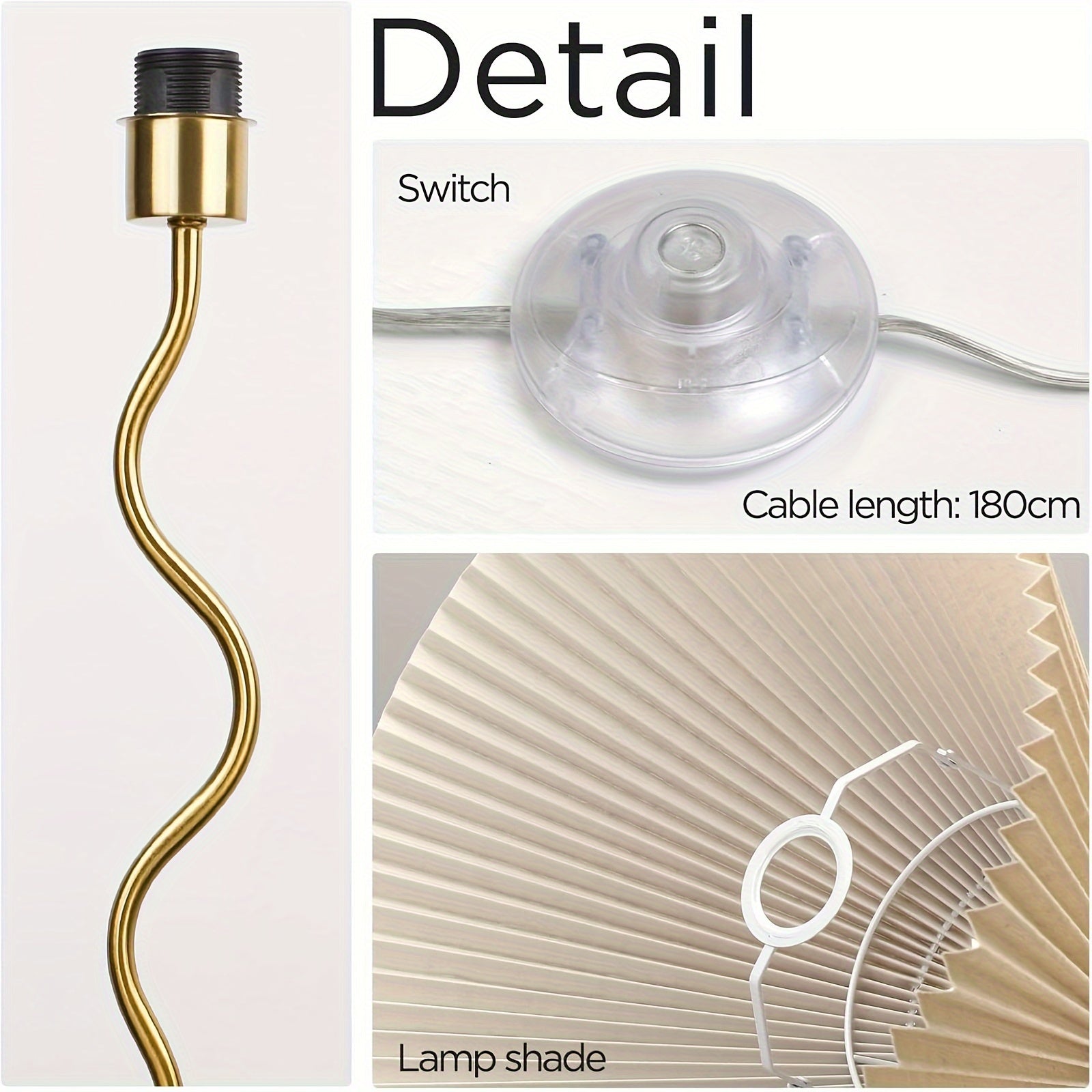 KUNJOULAM Modern Pleated Floor Lamp, Black Pole Floor Lamps, Simple Design Tall Lamp With Adjustable Beige Lampshade, Standing Lamp For Living Room, Bedroom, Office, Home