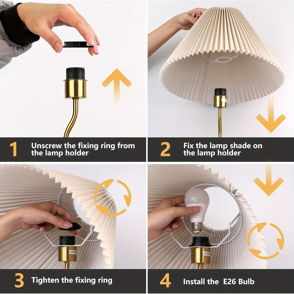 KUNJOULAM Modern Pleated Floor Lamp, Black Pole Floor Lamps, Simple Design Tall Lamp With Adjustable Beige Lampshade, Standing Lamp For Living Room, Bedroom, Office, Home