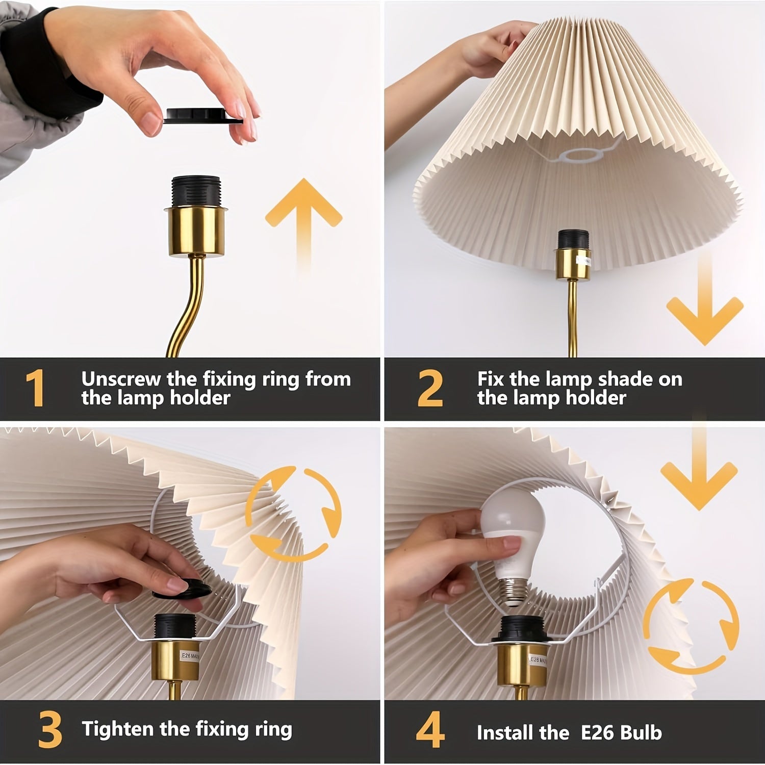 KUNJOULAM Modern Pleated Floor Lamp, Black Pole Floor Lamps, Simple Design Tall Lamp With Adjustable Beige Lampshade, Standing Lamp For Living Room, Bedroom, Office, Home